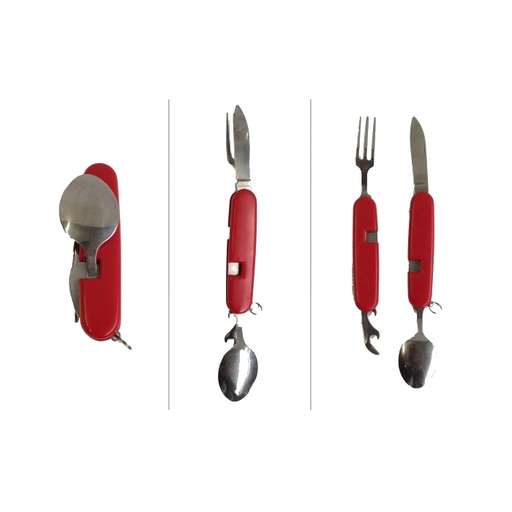 Conjunto de talheres para piquenique com faca e abridor de garrafas - Vermelho