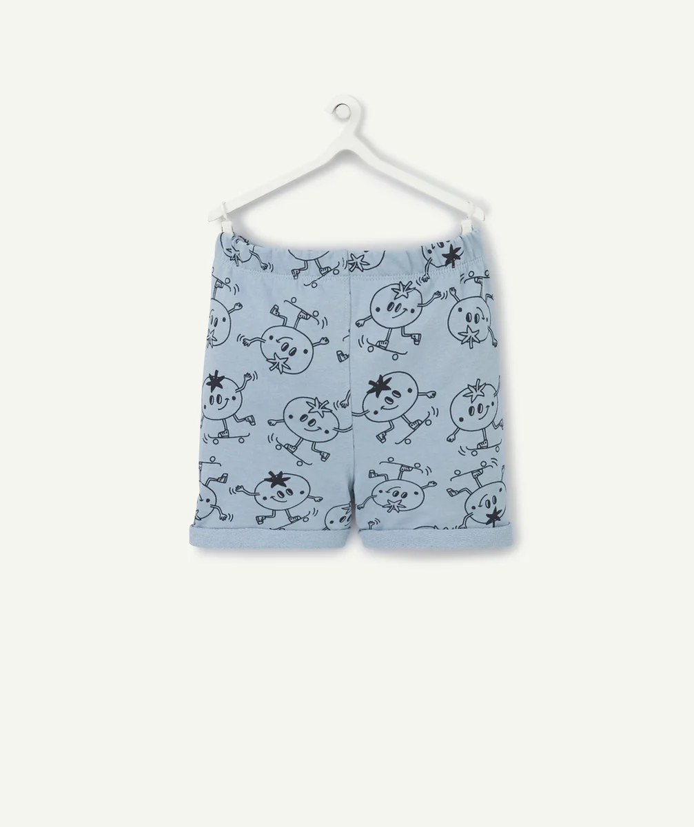 BERMUDA BÉBÉ GARÇON EN COTON BIO BLEU AVEC TOMATES