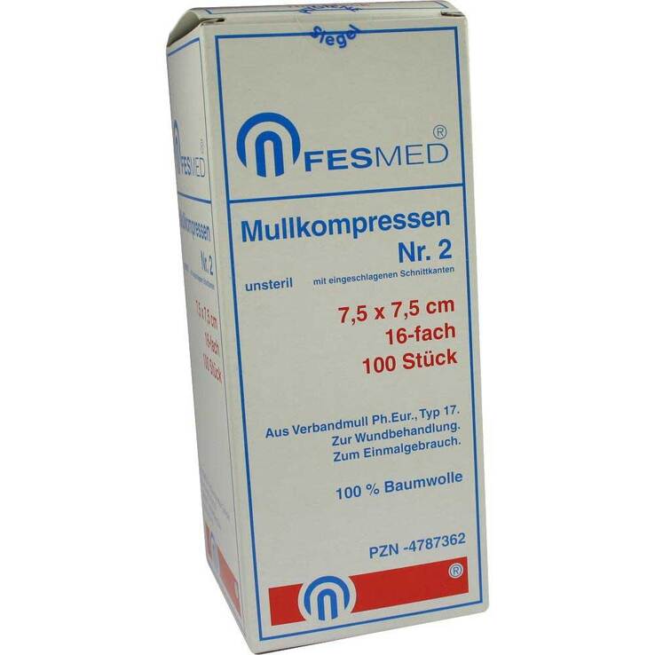 Mullkompressen ES 7,5x7,5 cm unsteril 16-fach Größe 2, 100 St