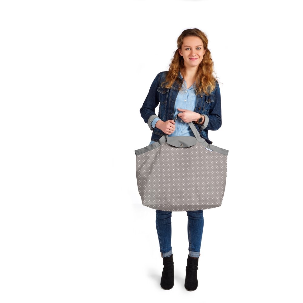 Grand Sac Cabas En Tissu Pois Gris Clair