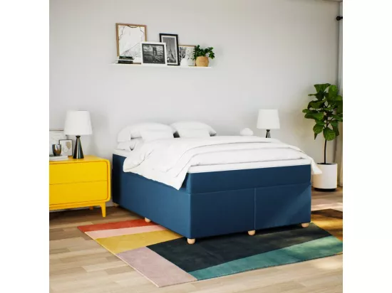 Sommier à lattes de lit avec matelas Bleu 160x200 cm Tissu