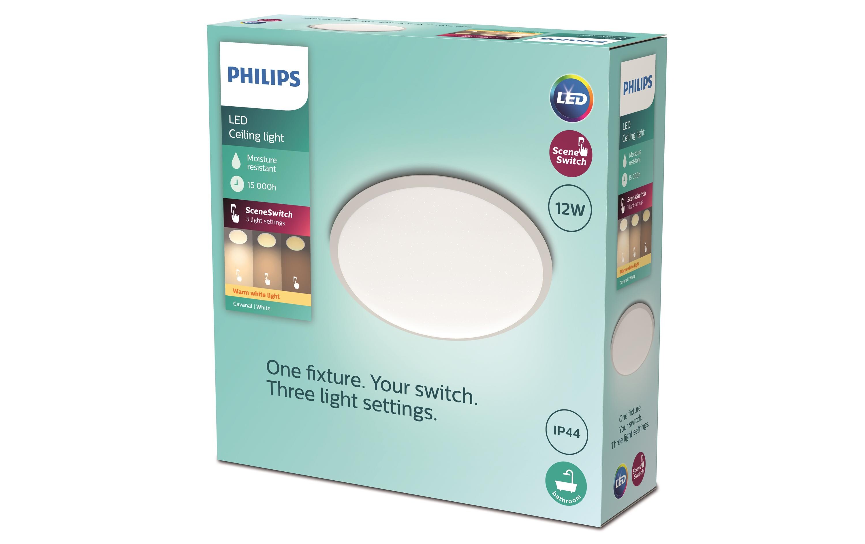 Deckenleuchte Cavanal, 12 W, 2700 K, WeissLED-Leuchte mit Lichteinstellung und IP44 Schutzart