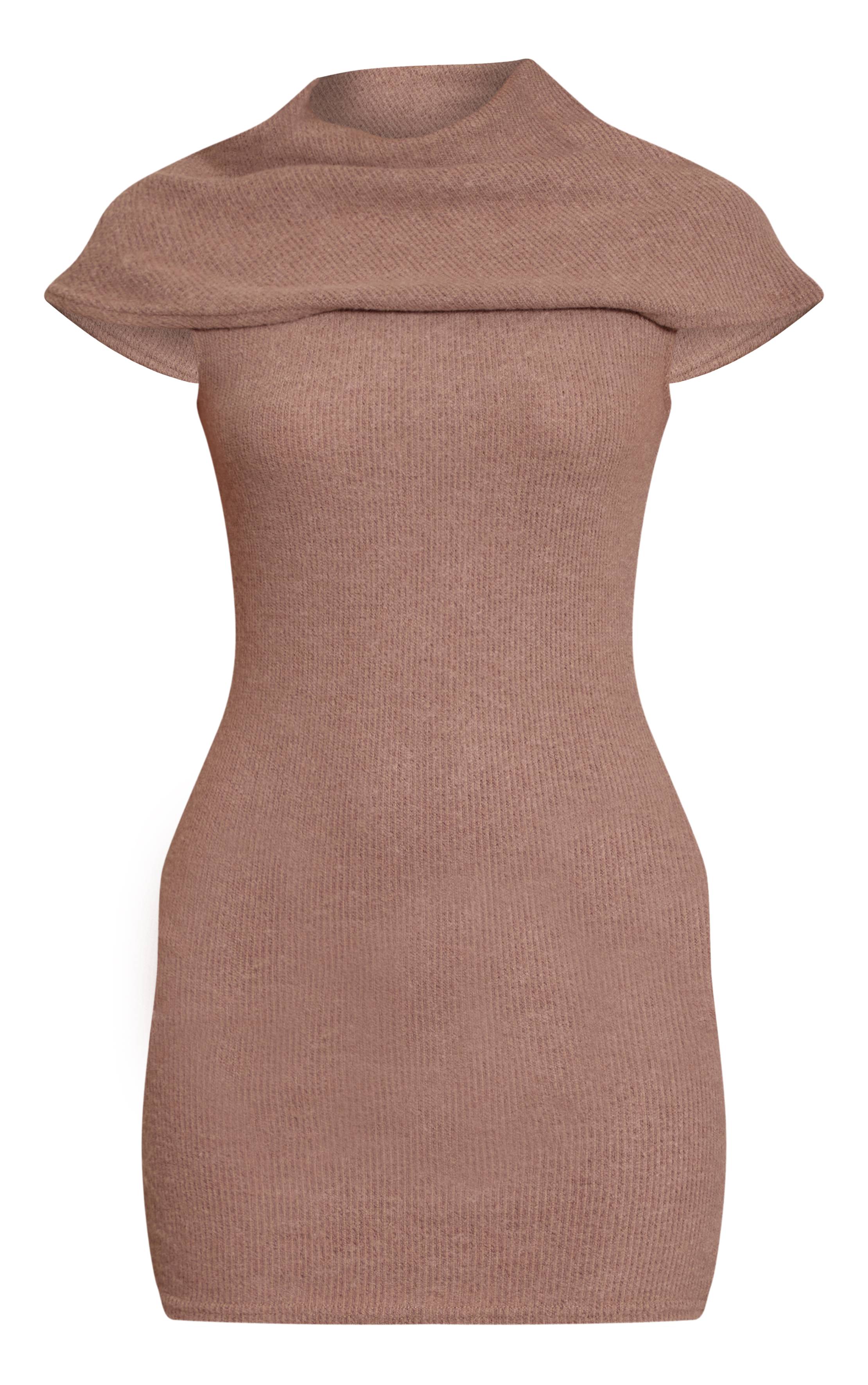 Taupe Robe Moulante À Détail Foulard Drapé
