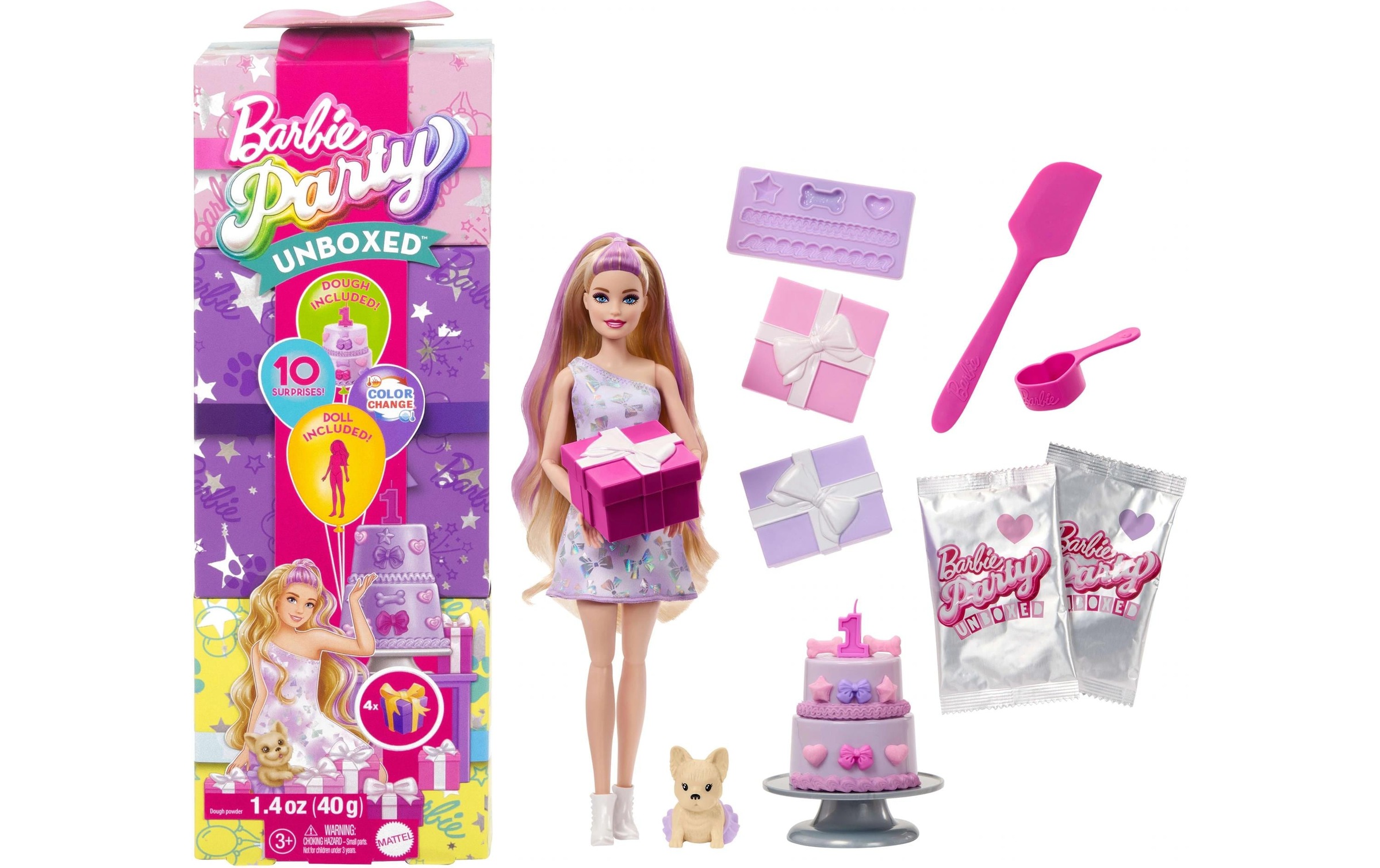 Barbie Anziehpuppe »Party Unboxed Pet Birthday Lila«