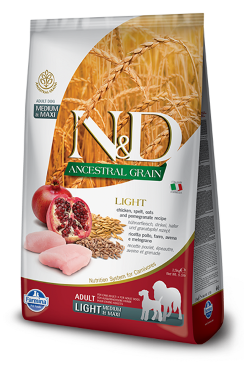Croquettes n&d ancestral poulet & grenade chien light med/maxi 2,5kg