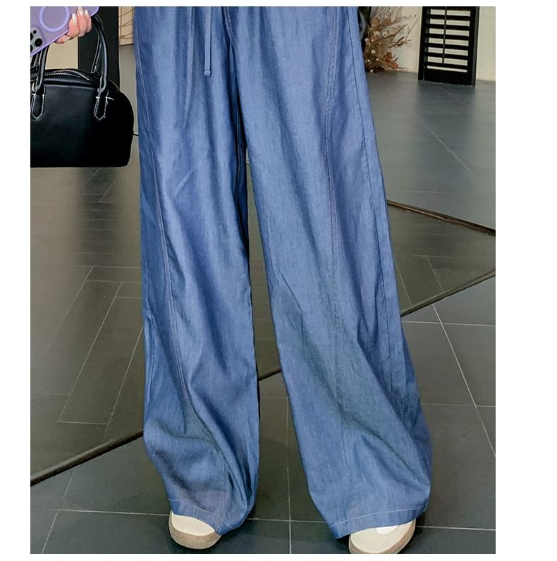 Tripoly - Hoge taille effen wijde broek