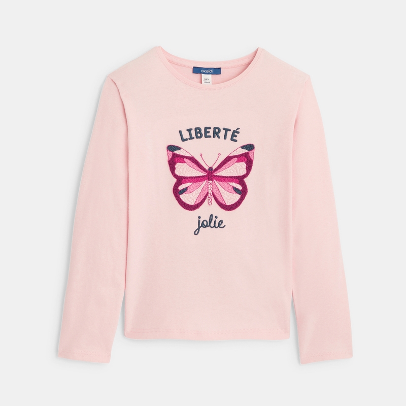 T-shirt manches longues motif papillon rose fille