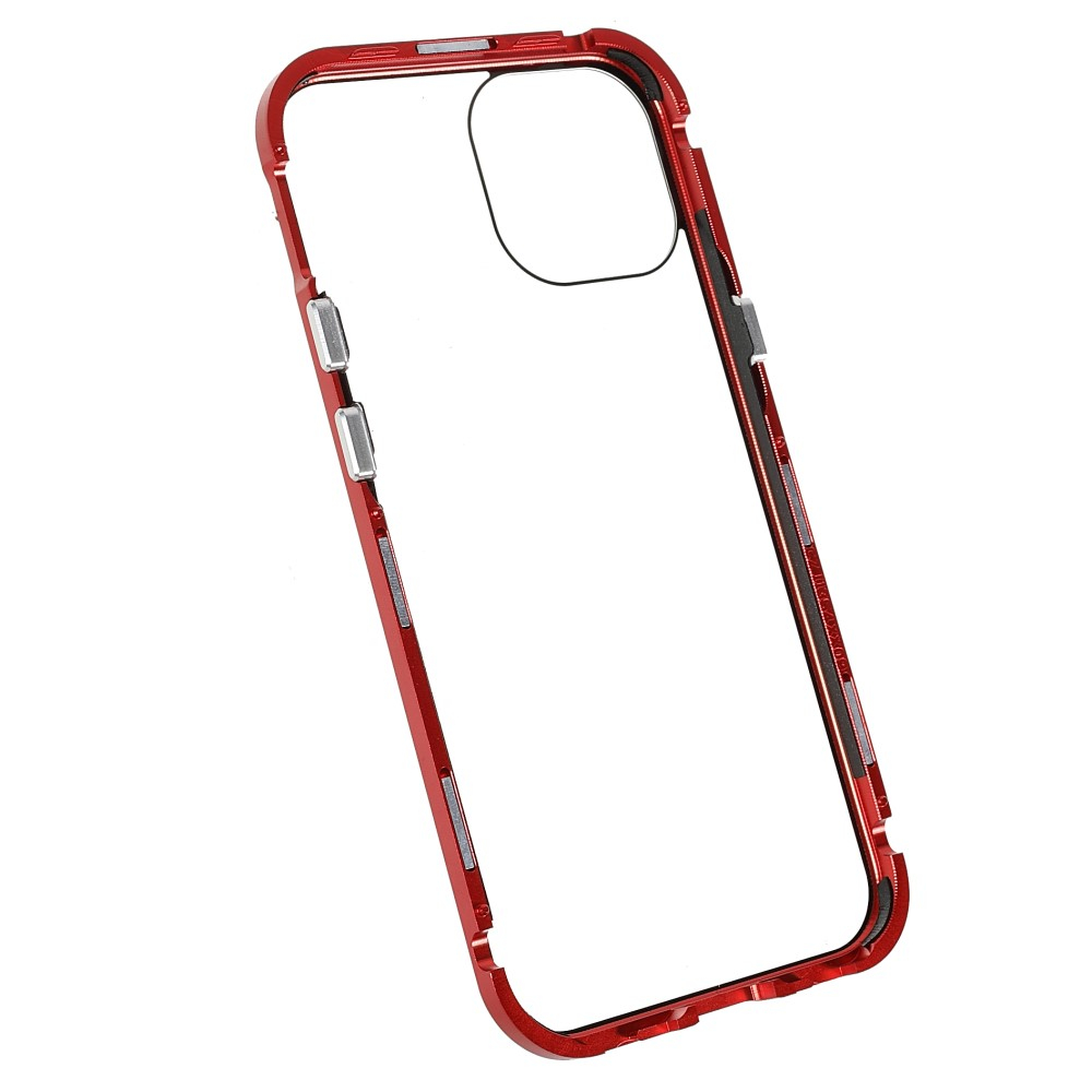 iPhone 13 Magnetische Alu Schutzhülle mit Panzer Glas Backcover   Privacy Displayschutz (Magnet-Technologie) - Rot