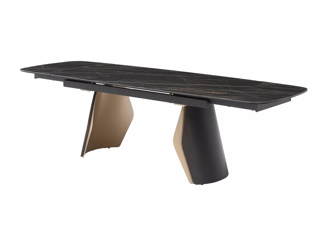 Table à manger extensible 6 à 10 personnes en céramique, verre trempé et métal - Effet marbre noir et doré - ZINORIA de Maison Céphy