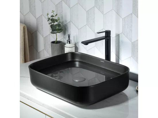 Lavabo Rectangulaire en Céramique Noir,Bac à Laver,Évier de Salle de Bain - 50x40x13.5cm