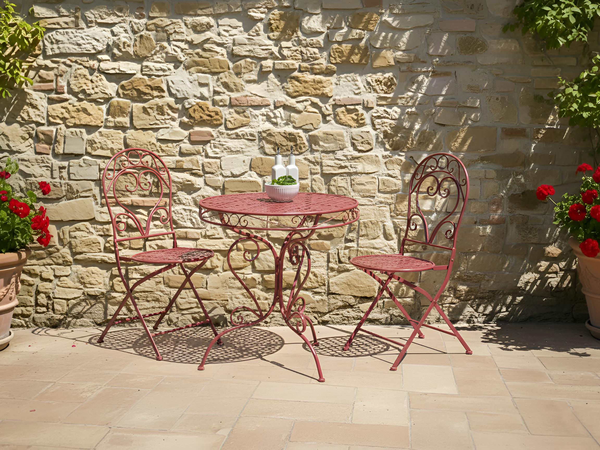 Bistroset ALBINIA Metaal Bordeauxrood