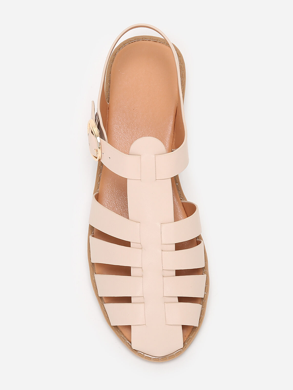 Sandales multi-brides à petit talon- Beige