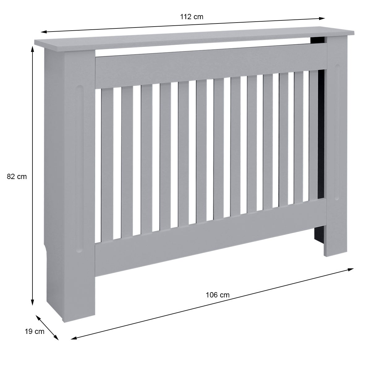 ECD Germany Radiatorbekleding, landelijke stijl, 112x19x82cm, grijs, gelakt MDF, voor slaapkamer, woonkamer, radiatorbekleding