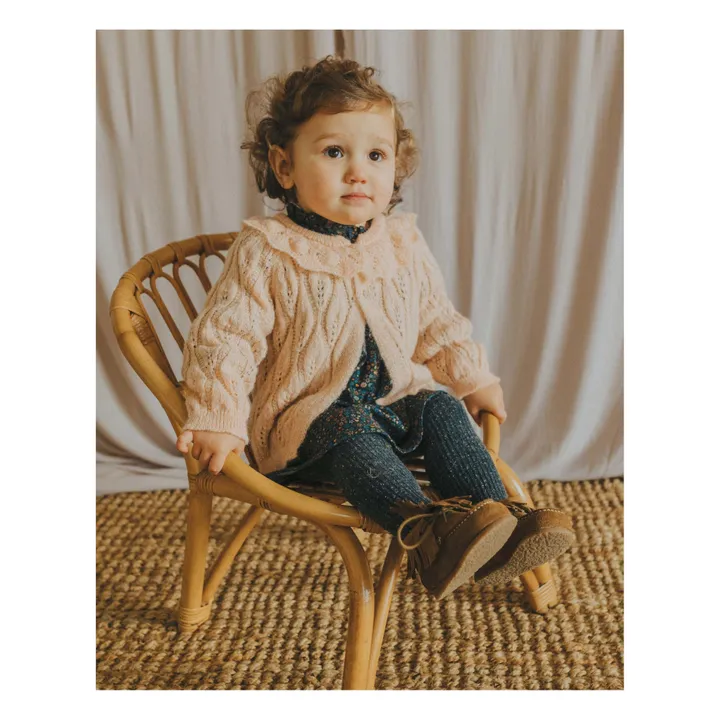 Búho Cardigan Ajouré Col Volants Boho  | Rose