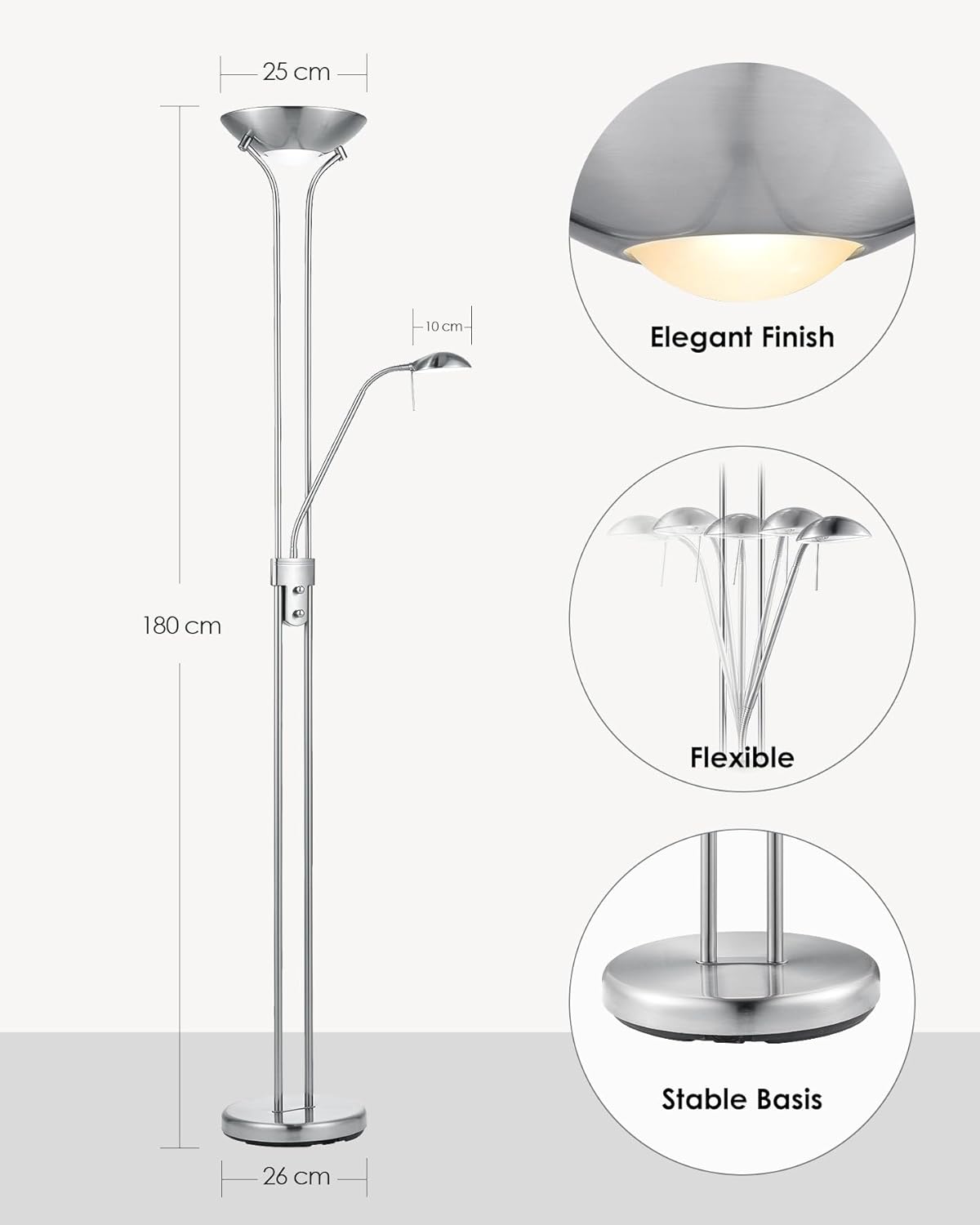 Home Sweet Home Moderner Matt Satiniert LED-Stehleuchte | 50/50/180cm | Retro Stehlampe Dimmbar Mit Leselampe | Inkl. R7s+G9 Lichtquelle | Warmweiß | Deckenfluter Für Wohnzimmer, Schlafzimmer