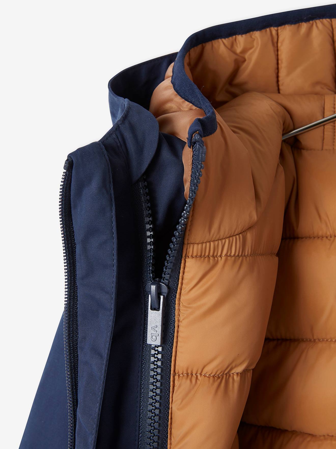 Parka 3 em 1 para meninos, verde-escuro liso com estampas.