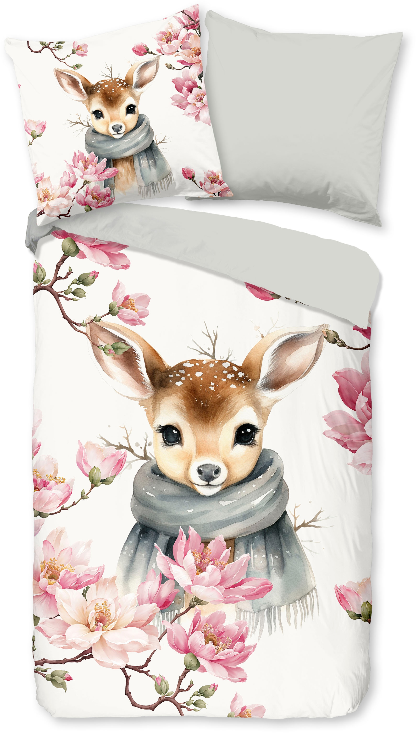 good morning Kinderbettwäsche »Leone« 2 Stk. tlg. Baumwolle, 135x200, Wendeoptik, Kind, Mädchen, Hirsch, Winter, Weiss