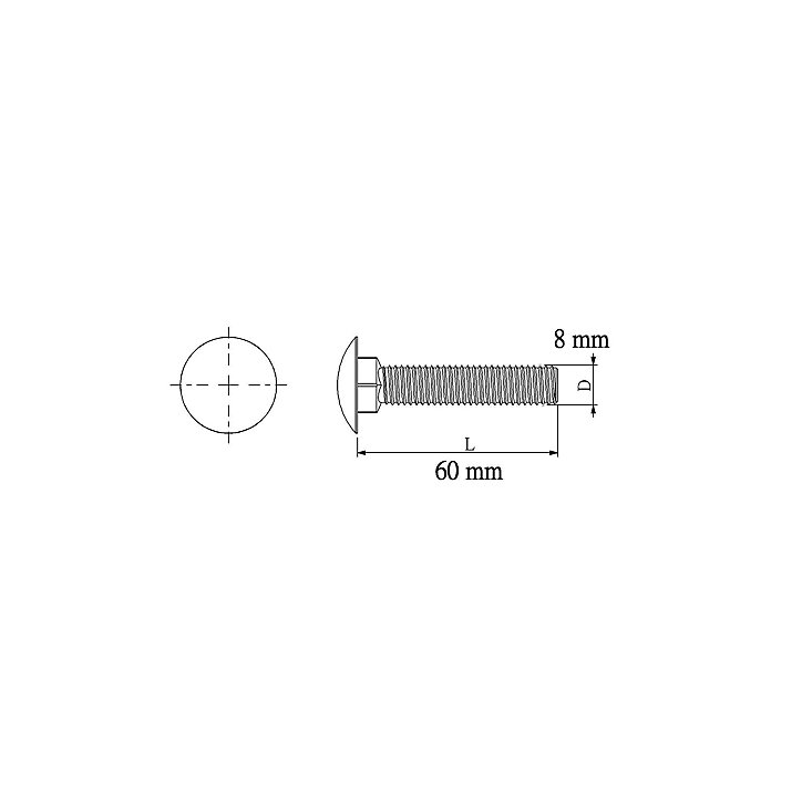 10 boulons tête ronde collet carré 8 x 60 mm