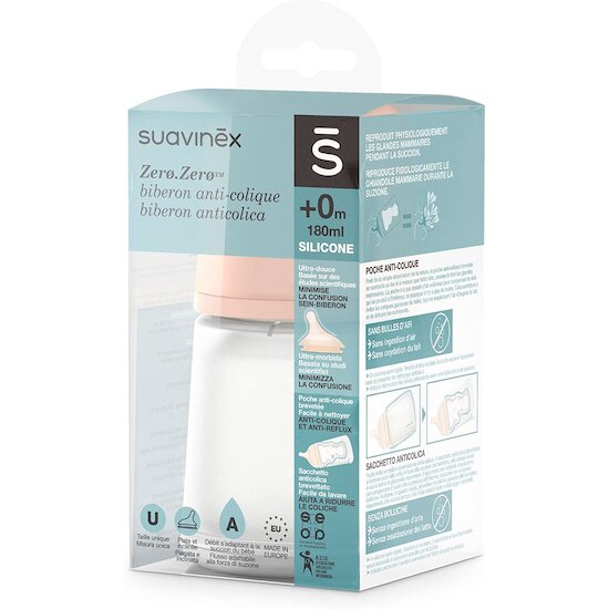 Biberon anti-colique zero.zero débit lent   180 ml   de               Suavinex