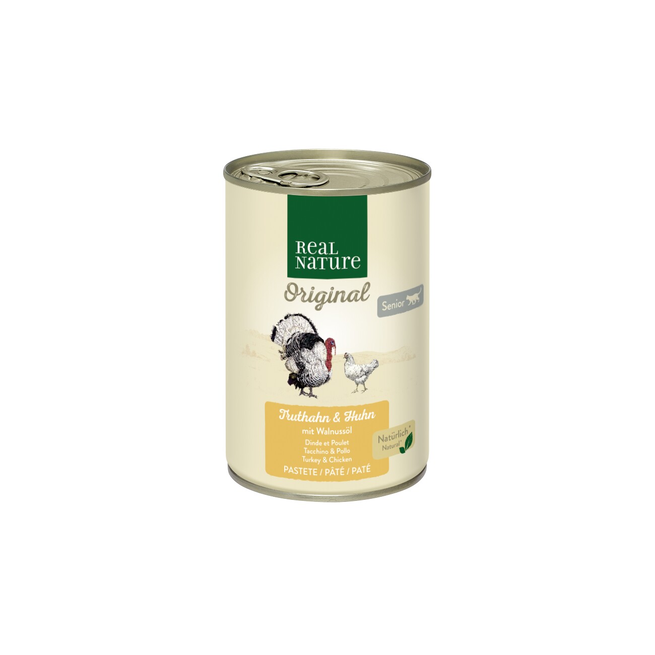 REAL NATURE Original Nassfutter Katze, Senior, Truthahn & Huhn mit Walnussöl 6x400 g