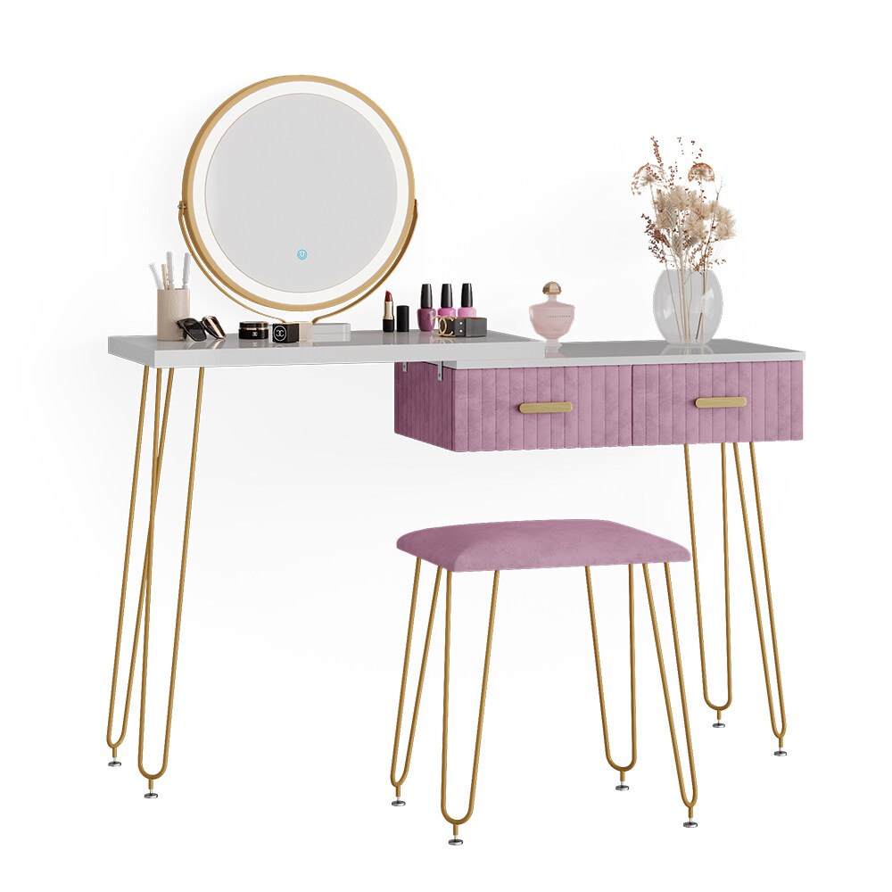 Vicco Schminktisch Frisiertisch Schminkkommode Zoey Weiß Rosa LED-Spiegel Design-Hocker 120x76 cm modern Schlafzimmer Kommode Schublade Ablage Aufbewahrung Touch-Switch Kosmetiktisch Make-Up-Tisch