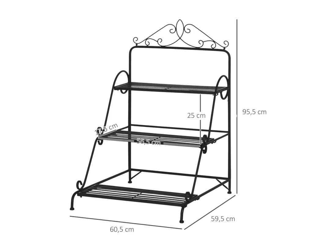 Support pour plantes présentoir avec étagères en métal 3 niveaux forme escalier intérieur/extérieur dim. 60,5L x 59,5l x 95,5H cm noir