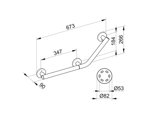 Hoekgreep KEUCO PLAN Care 135° 673/266 mm chroom gepolijst 34907010401