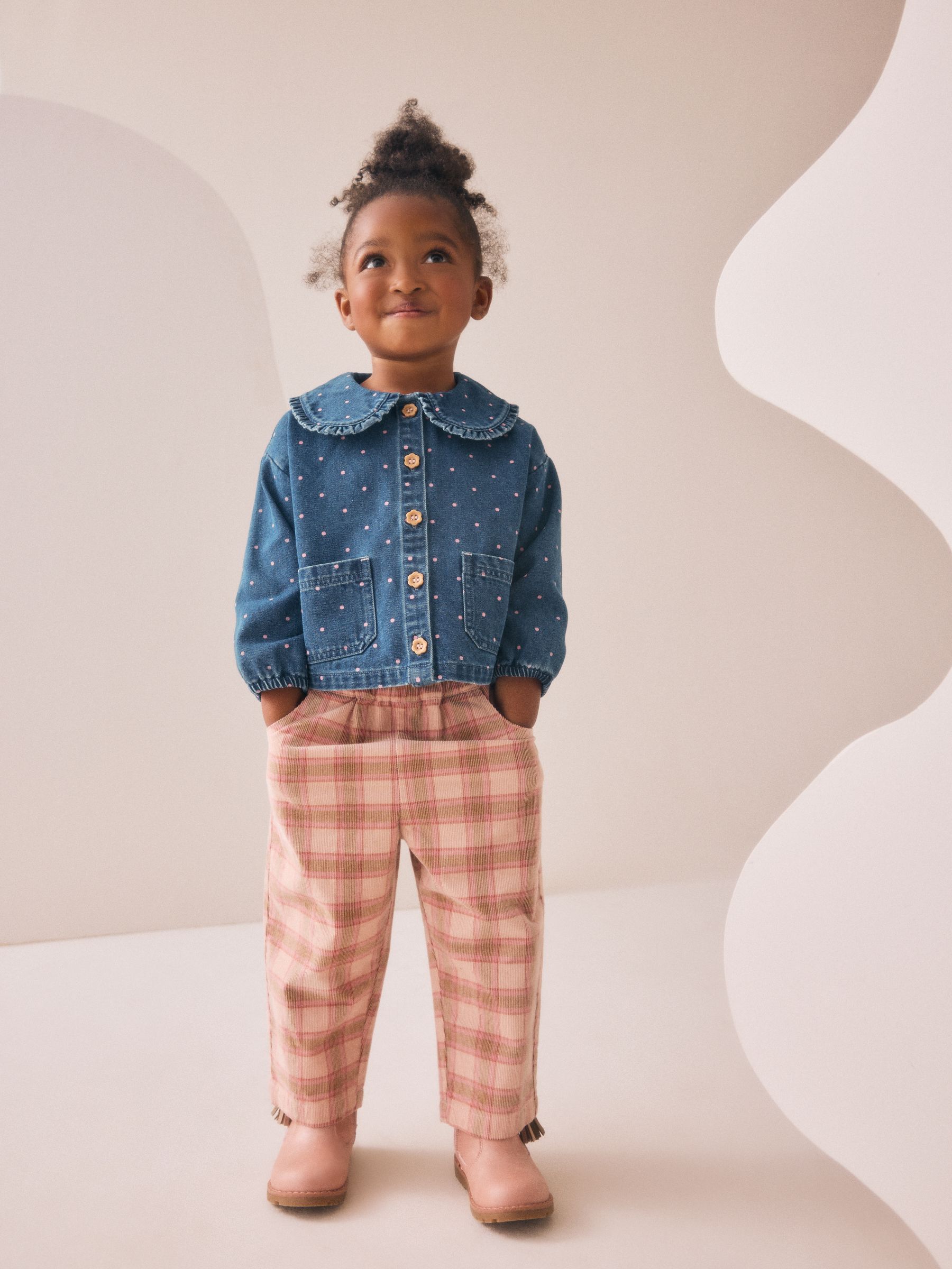 Normaal blauw - Set van denim overhemd en geruite broek (3mnd-7jr)