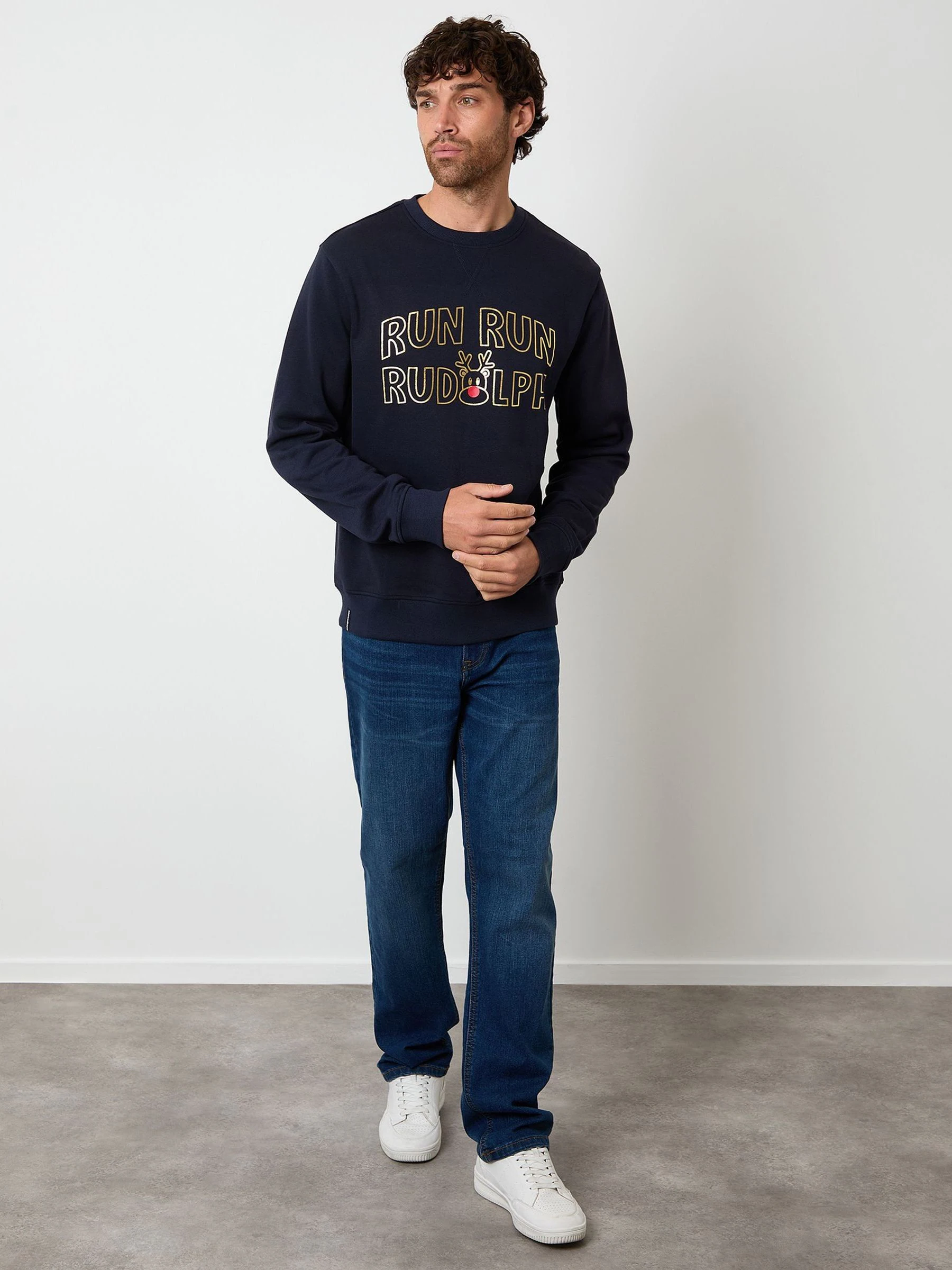 Blauw - Ronde hals - Threadbare Christmas Graphic Print Sweatshirt