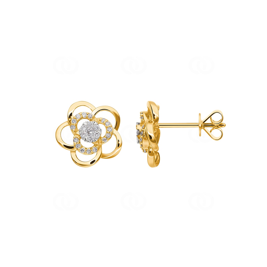 Ohrstecker 750/18 K Gelbgold Blume mit Diamanten 0.16 ct H/si