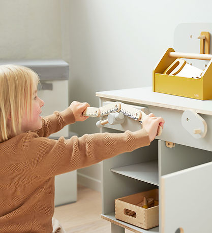 Flexa Play Werkzeugset - 8 st. - Mustard/Naturholz