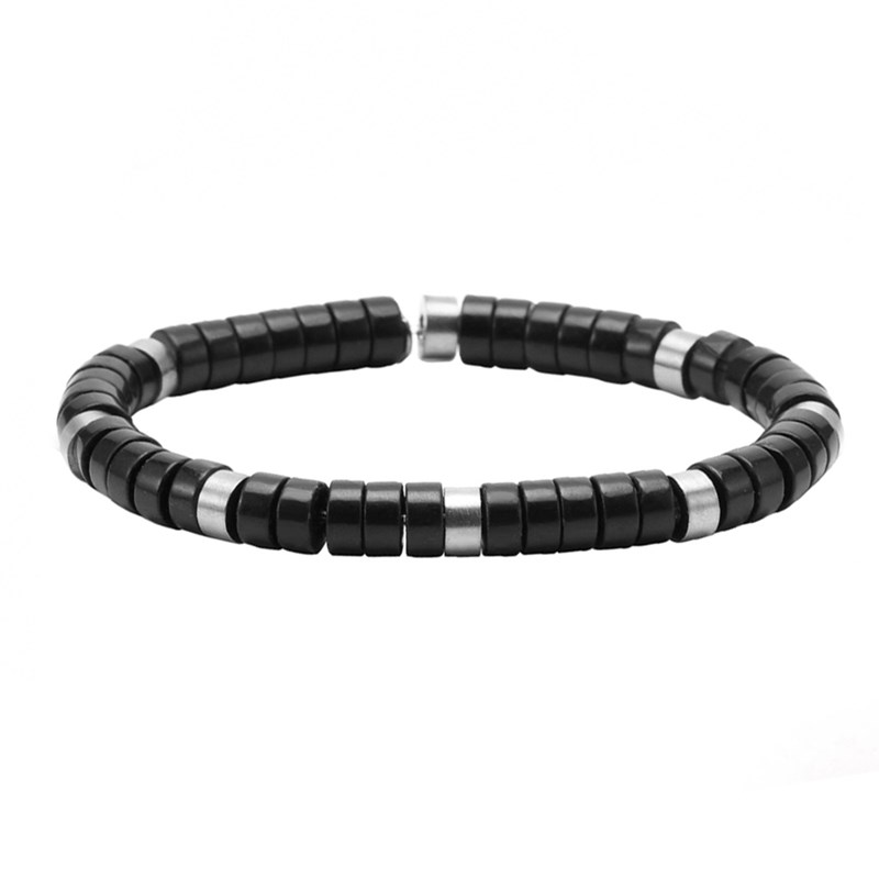 Bracelet Perles Heishi En Agate Noire-XS-14cm
