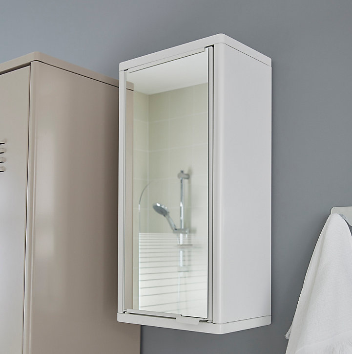 Armoire à pharmacie avec porte miroir GoodHome Saranda métal blanc L. 30 x H. 60 x P. 20 cm