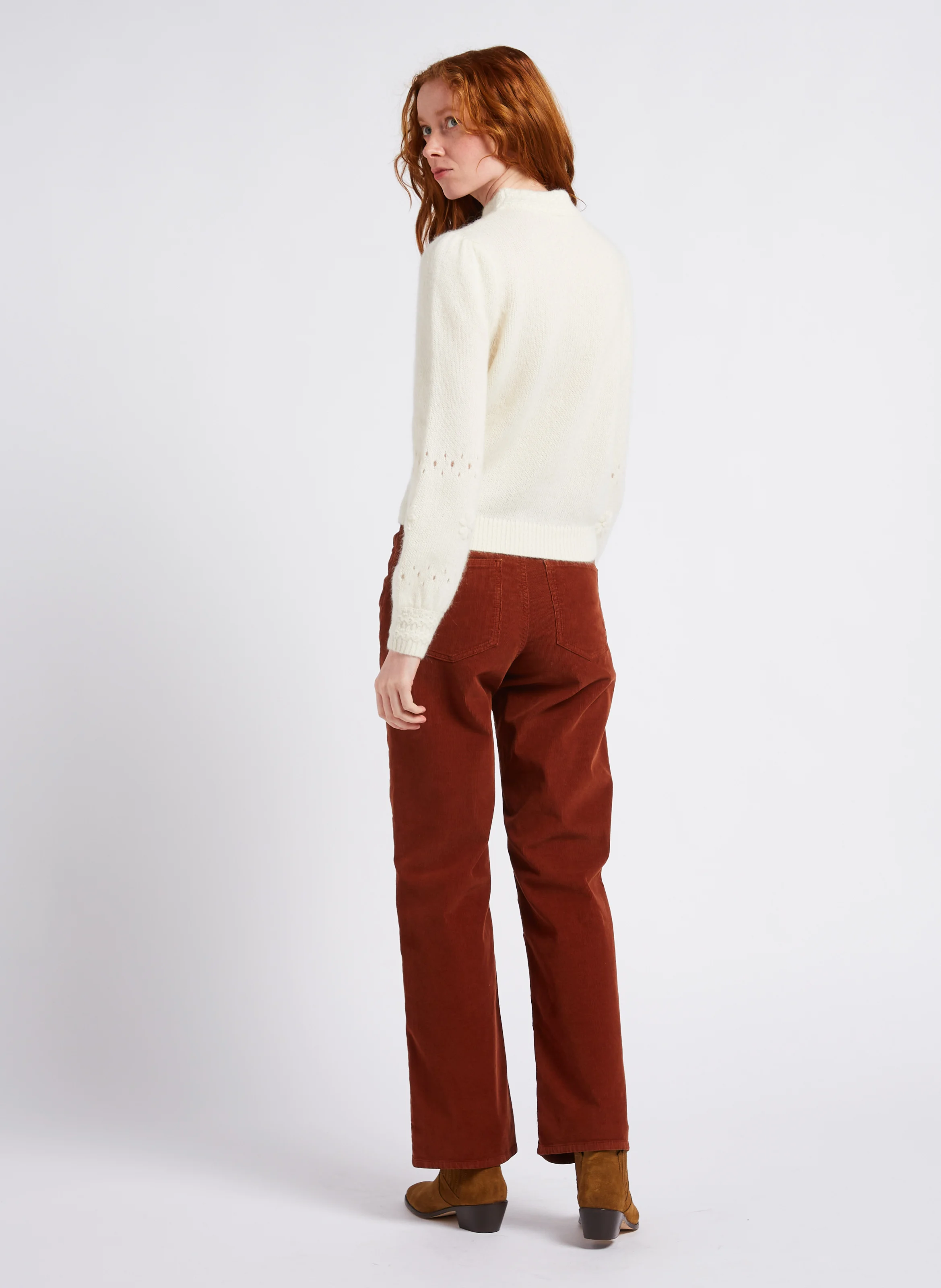 PERRINE - Pantalon droit en coton côtelé | Beige