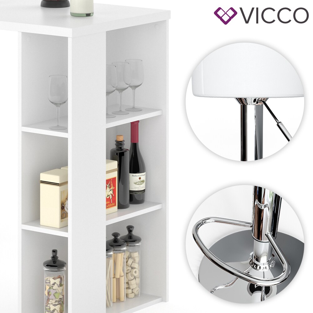 VICCO Bartisch NOEL Tresentisch Weiß Schwarz Ablagefächer 120 x 105,6 x 60 cm inkl. Barhocker
