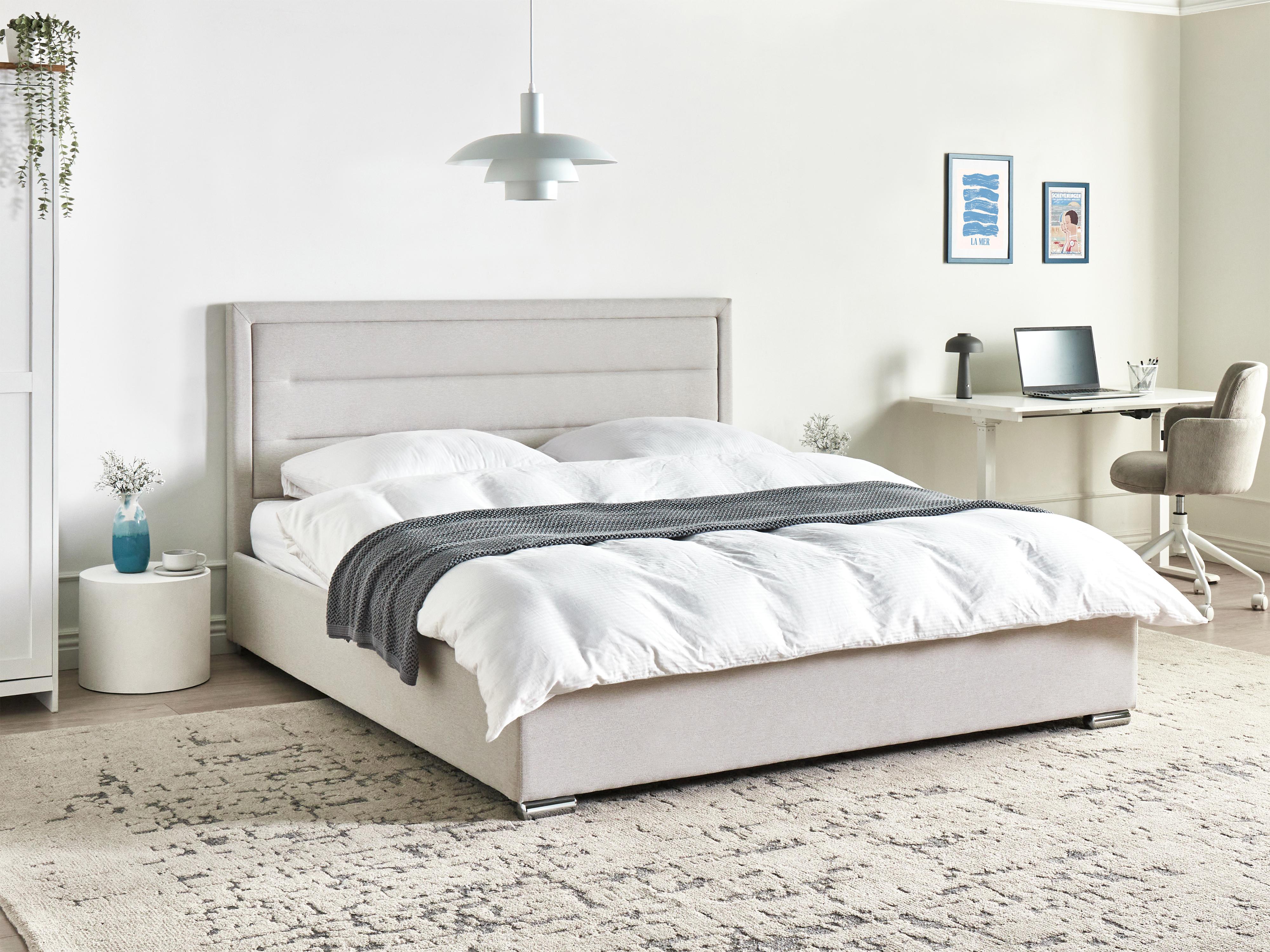 Bed met opbergruimte Stof ROUEN 180 x 200 cm Lichtbeige