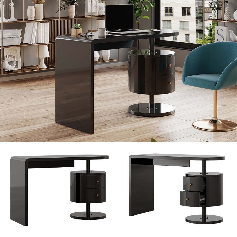 Vicco Schreibtisch Lara Schwarz Hochglanz 120 x 50 cm mit 2 Schubladen