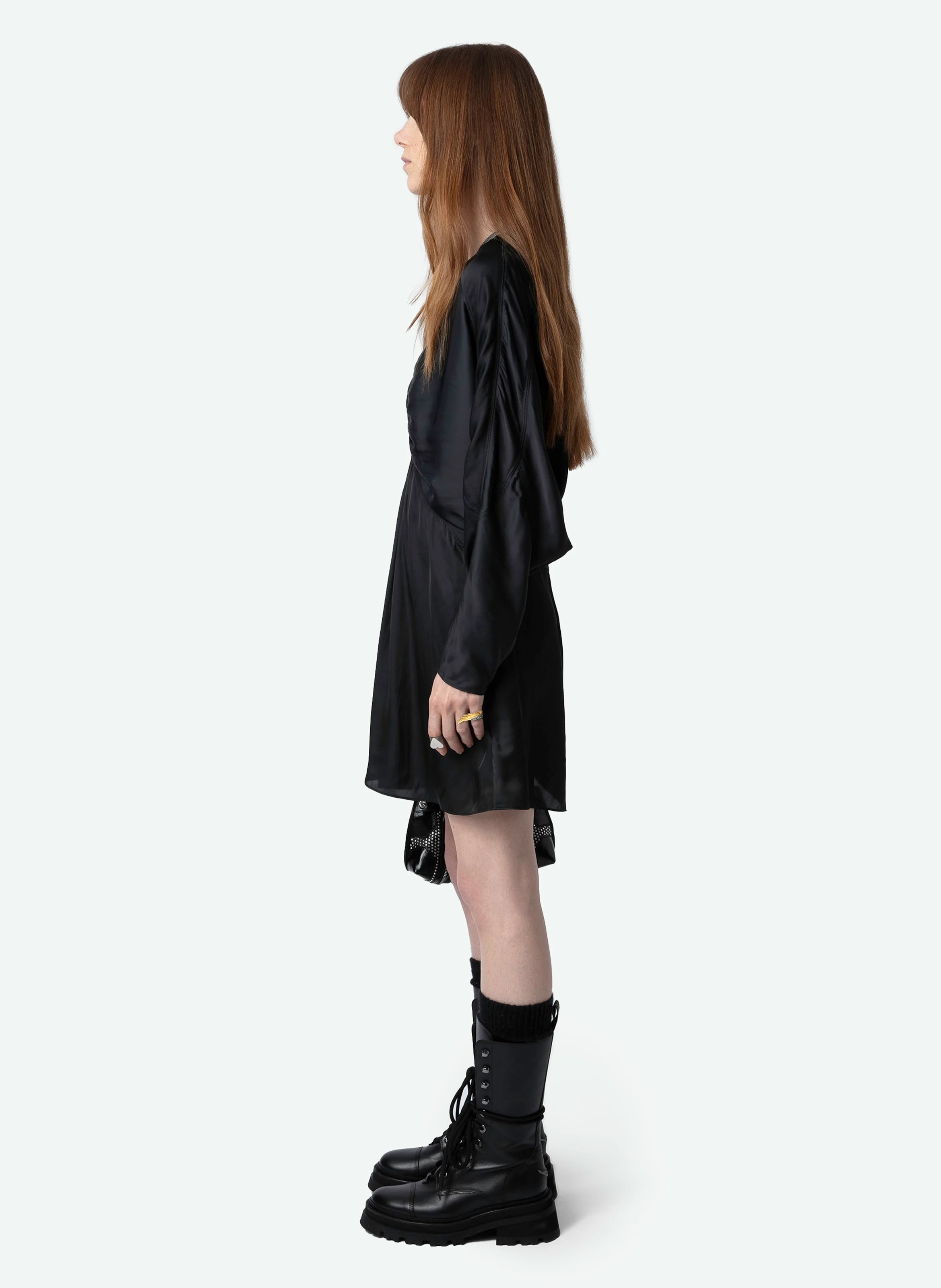 ROOTH - Robe courte satinée effet drapé| Noir