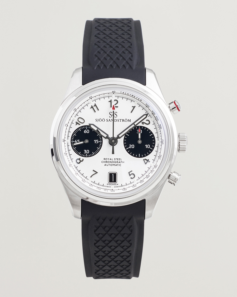 Sjöö Sandström Royal Steel Chronograph 40mm Black Rubber White Dial