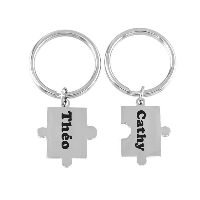 Porte-clés pièce de puzzle amitié couple lot de 2 acier gravure personnalisée