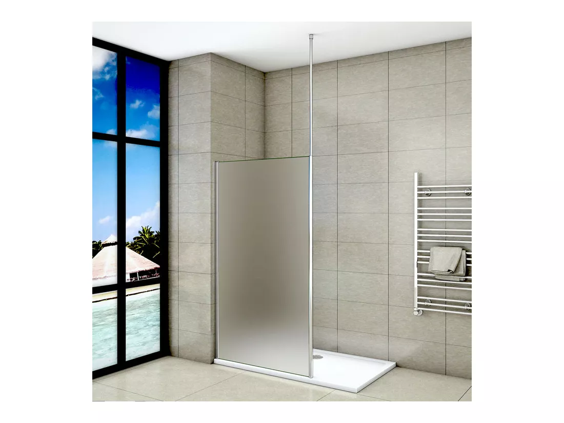 Paroi de douche à l'italienne 120x200cm - 8mm verre trempé sablé - Avec barre de fixation au plafond 203-320cm