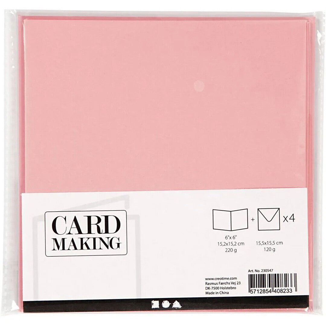 Creativ company kaarten met envelop roze - 15x15 cm - 4st