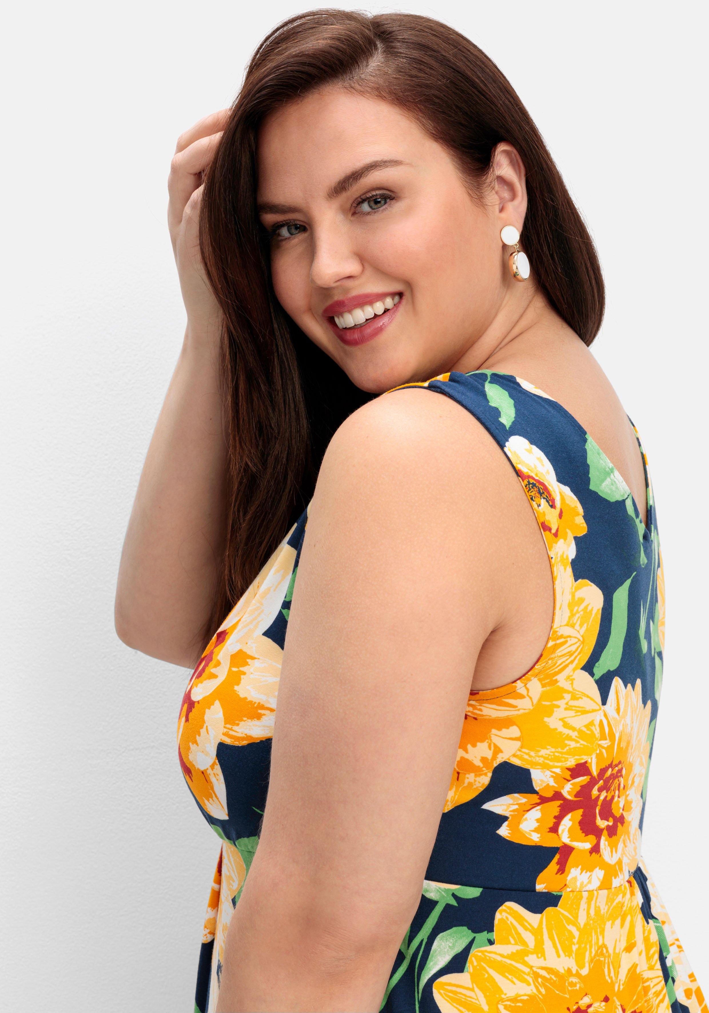 Ärmelloses Jerseykleid mit Blumendruck