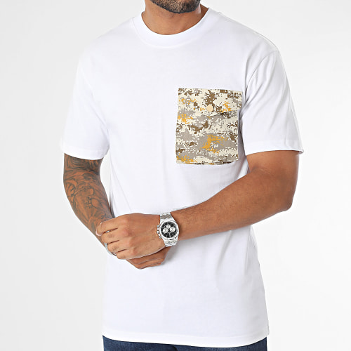 Tee Shirt Poche Blanc Beige Camouflage