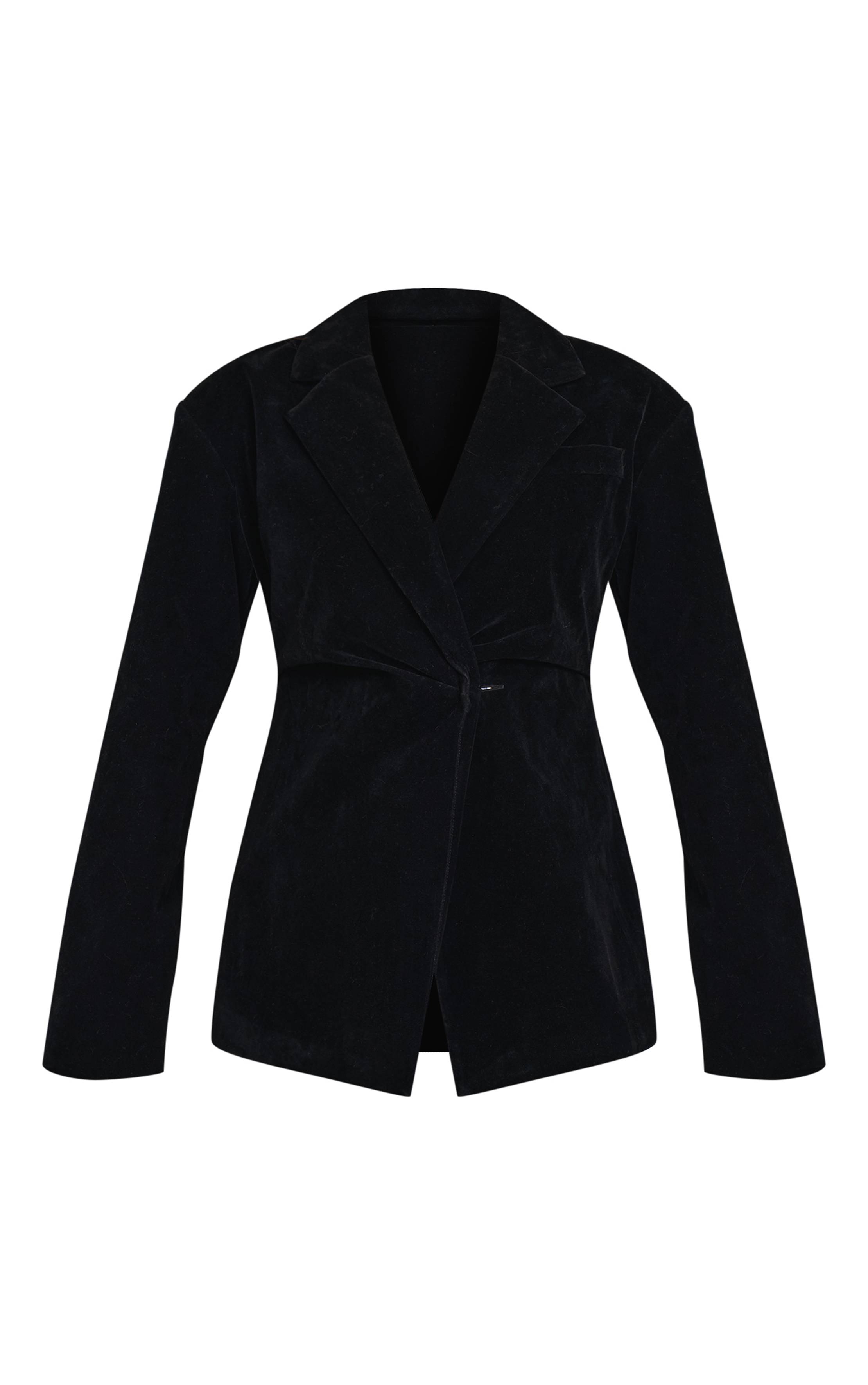 Noir Blazer En Synthétique Avec Taille Cintrée