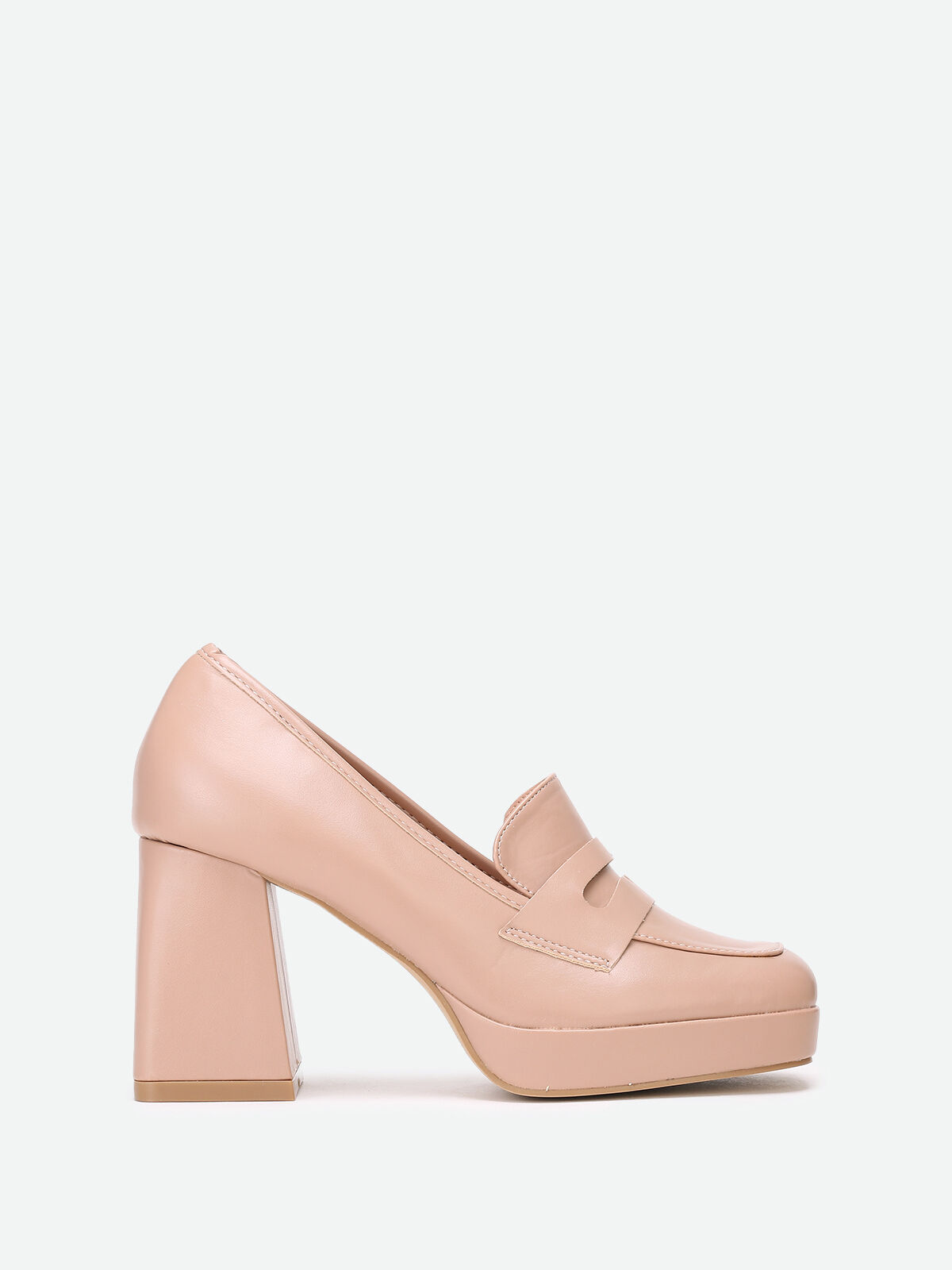 Mocassins à talon trapèze- Beige