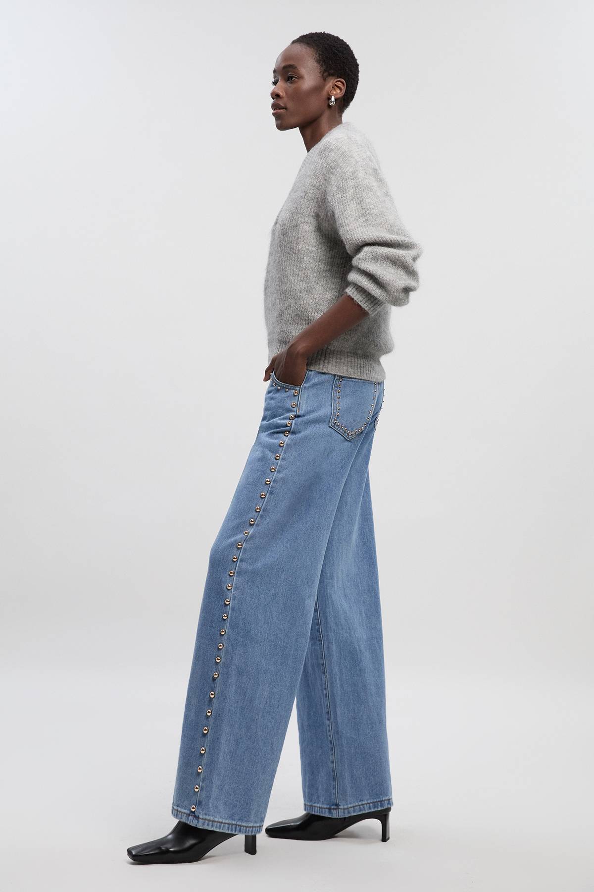KarenMillen Pantalon Large en Denim à Clous