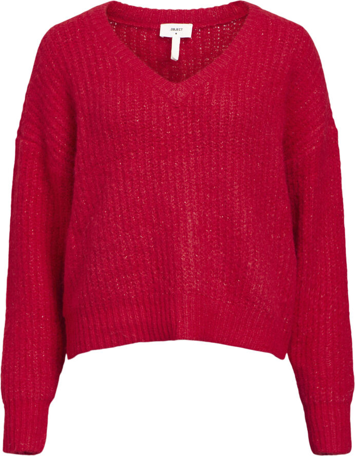 Object OBJMILU LS LO V-NECK KNIT E AU 24 Flame scarlet