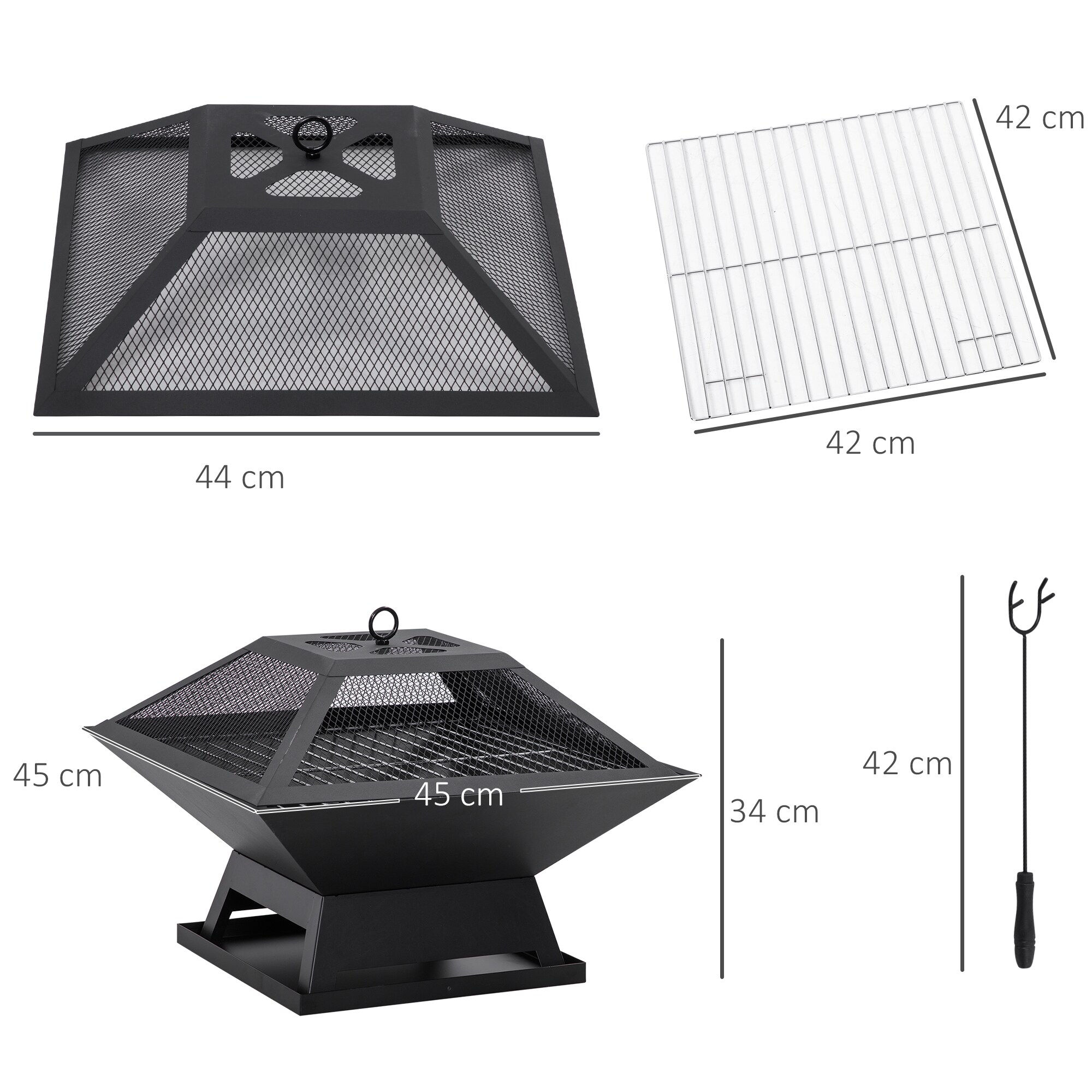 Outsunny Feuerstelle mit Grillrost schwarz 45L x 45B x 12H cm