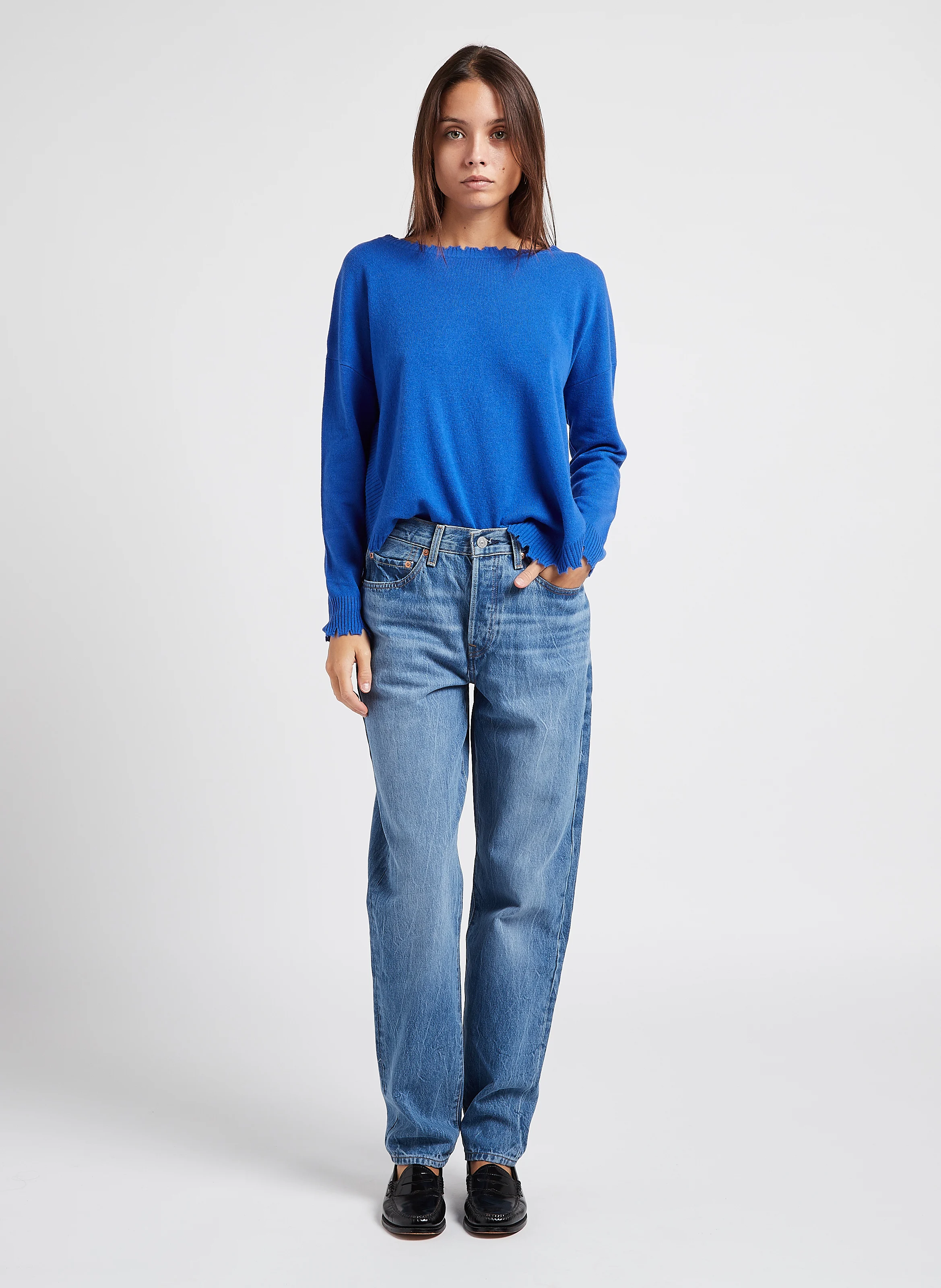 501 81 - Jean boyfriend taille haute en coton| Jean Délavé